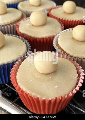 Close-up of Easter Simnel Cupcakes Stock Photo