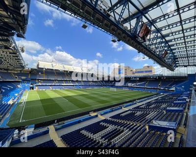 A general view of Stamford Bridge home to Chelsea football club in west London. Chelsea play in the English Premier League. Stock Photo