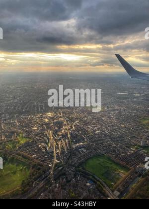 View on London from above from a plane window Stock Photo