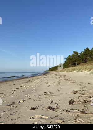 White sand beach view in Hiiumaa island, Estonia on a sunny summer day. Completely alone with no people around. Stock Photo