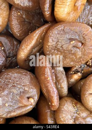 Dried figs offered for sale in a French country market. Stock Photo