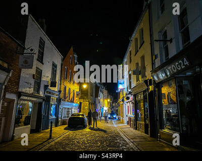 Night time on church Street in Whitby North Yorkshire Stock Photo