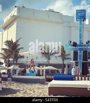 February, 2023, Mandala Beach Club, Playa Gaviota Azul, Hotel Zone, Cancun, Quintana Roo, Yucatan Peninsula, Mexico Stock Photo