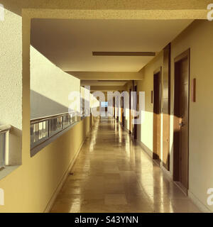 Exterior corridor, Pyramid building, Hyatt Ziva Cancun, Hotel Zone, Cancun, Quintana Roo, Yucatan Peninsula, Mexico Stock Photo