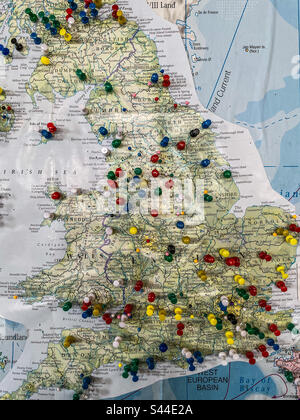 Pins in a map of England Stock Photo