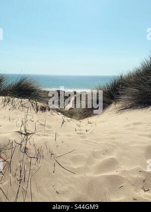 Path through sand dunes towards the sea, traeth llydan, rhosneigr, north wales Stock Photo