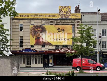 May 2023, Bristol, England, UK: Publicity for Disney’s musical show ‘The Lion King’ outside the Bristol Hippodrome Stock Photo