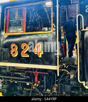 Close up of steam train engine cab in Bangkok Thailand Stock Photo
