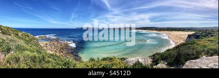 Panoramic of Cur Curl beach Sydney Australia Stock Photo