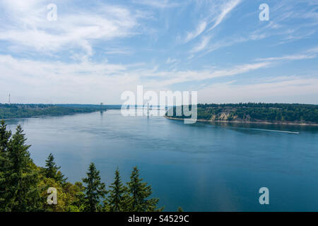 The Tacoma Narrows bridge in June Stock Photo