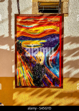 A recreation of The Scream made with paper tissue, part of a display for Festa Dos Tabuleiros in Tomar, Portugal 2023 Stock Photo