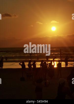 Sunset over the Mediterranean Sea in Tel-Aviv, Israel. Stock Photo