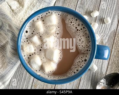 Hot chocolate in a blue mug Stock Photo