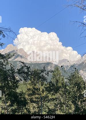 Smoke from one of many wildfires in the Kootenay region of British Columbia, Canada. Stock Photo