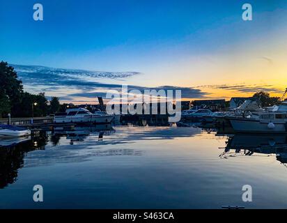 Dusk in the boating marina in Tarmonbarry, County Roscommon, Ireland. Stock Photo