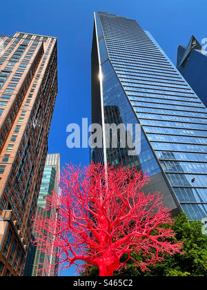 High Line Red Tree The huge, vibrant, pink, public art piece, the old tree, is located on ...