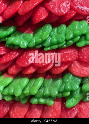 Jelly strawberries for sale in a pick and mix shop. Stock Photo
