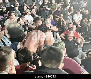 Pro wrestling chaos. Bristol. August 2023. Stock Photo