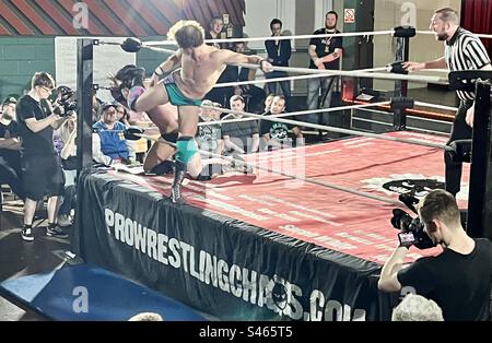 Pro wrestling chaos. Bristol. August 2023. Stock Photo