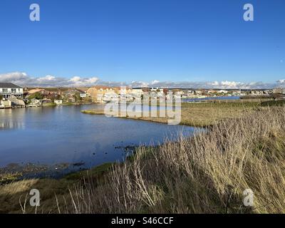 Winter’s afternoon at Widewater Lagoon, Lancing, West Sussex, England Stock Photo