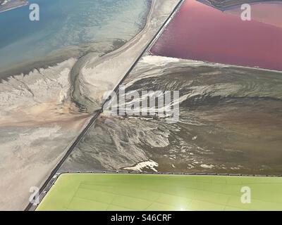 The great Salt Lake in Salt Lake City, Utah as seen from an airplane flying over. Stock Photo