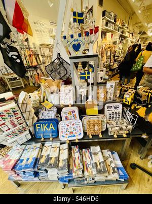 Swedish souvenirs displayed in a souvenir shop in Malmö, Sweden. Stock Photo