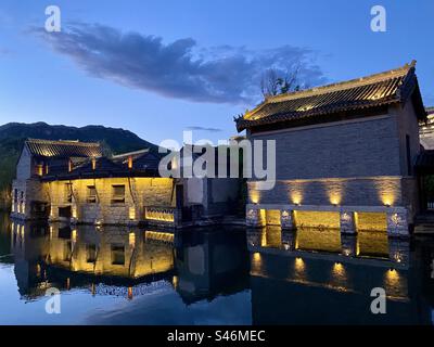 Night in Gubei Water Town near Beijing, China. Stock Photo