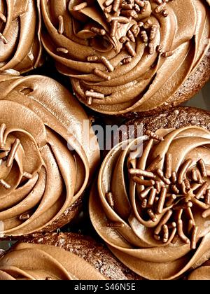 Chocolate cupcakes viewed from above Stock Photo