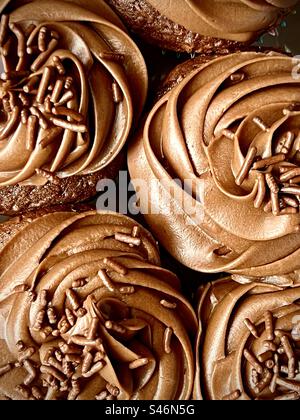 Chocolate cupcakes viewed from above Stock Photo