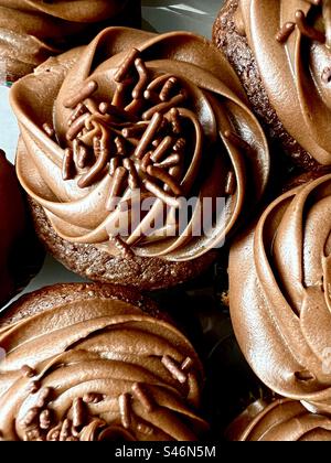 Full frame of chocolate cupcakes Stock Photo