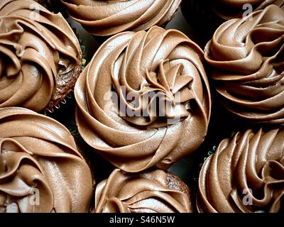 Chocolate cupcakes viewed from above Stock Photo