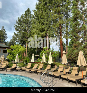 June, 2023, Swimming pool, Hyatt Regency Lake Tahoe Resort Spa and Casino, Incline Village, Nevada, United States Stock Photo