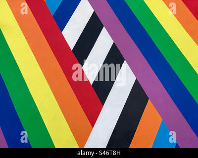 Colourful lines painted on a wall. Interesting design? Does it have any significance? Is it a hidden message? Should there be more colours? Stock Photo