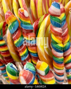 Luridly coloured, lollipops for sale in Worcestershire garden centre Stock Photo
