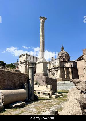 Column of Phocus was the last one erected in the Roman Forum. Stock Photo