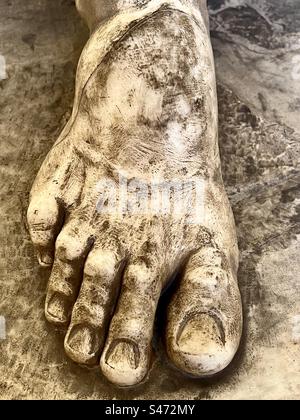 Marble foot of the sculpture close up. The attraction of the Museum ...