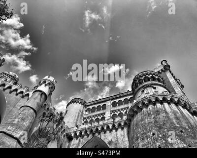 Partial view of Palace da Pena ,Sintra,Portugal in monument tone. Historic monument,part of the romanticism style ( including a mix of different styles like gothic and moorish. Stock Photo