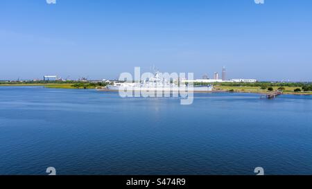 The USS Alabama Battleship in Mobile Bay Stock Photo