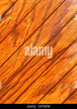 Close up view of wooden panels with a rich brown stain. Backgrounds. Stock Photo