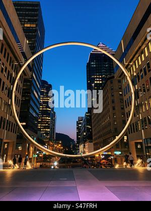 Downtown Montreal at night featuring The Ring Stock Photo