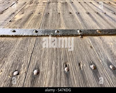 A close-up of the huge barn doors of the Bradford on Avon tithe barn Stock Photo
