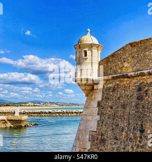 Forte da Ponta da Bandeira turret in Lagos Portugal in the Algarve Stock Photo