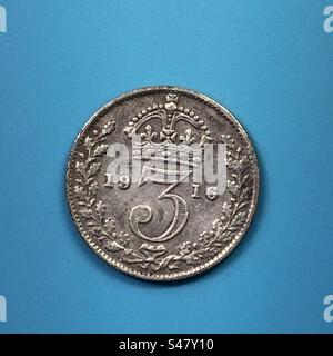 1916 Silver Three Pence coin Stock Photo