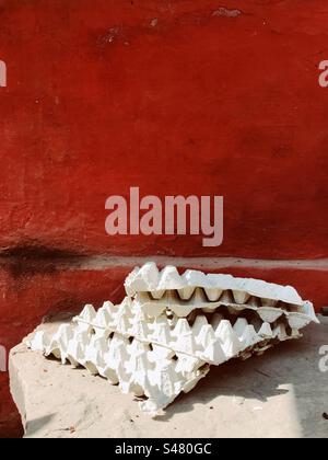 Empty egg cartons Stock Photo