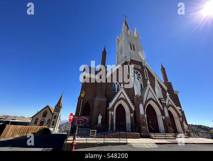 St. Mary’s in the Mountains Catholic Church, in the Diocese of Reno, is housed in an 1876 Gothic revival building in Virginia City, Nevada. Stock Photo