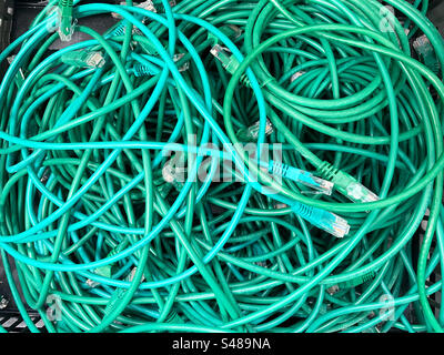 Green computer ethernet cables Stock Photo