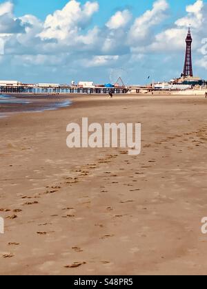 View of Blackpool Tower from the beach Stock Photo