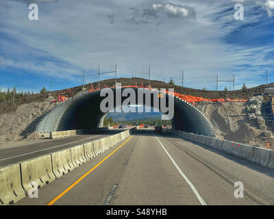 A wildlife overpass being constructed near Lac Des Arcs outside the eastern edge of Banff National Park, Canada, in 2023. Stock Photo