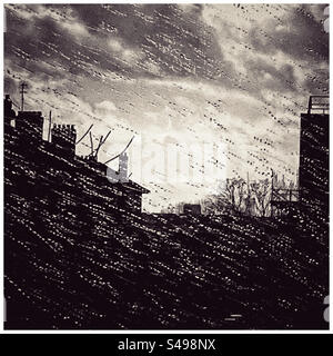 Rainy view from a train window Stock Photo