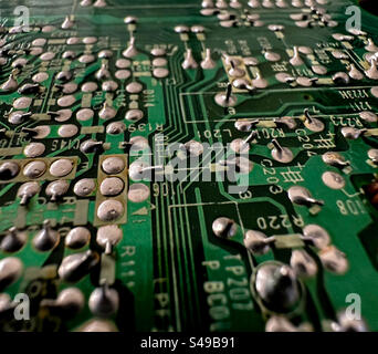 Closeup of computer mother board circuitry Stock Photo